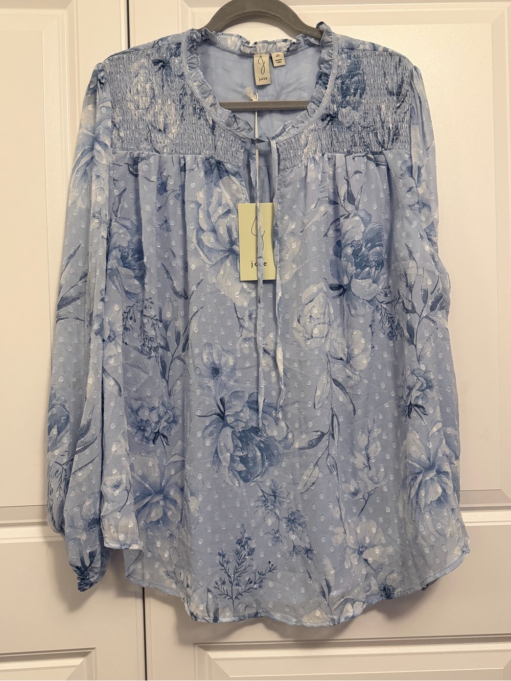 Joie Blue Floral Smocked Yoke Peasant Blouse